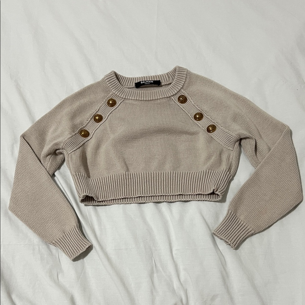 Balmain Light Beige Sweater with Gold Button Details